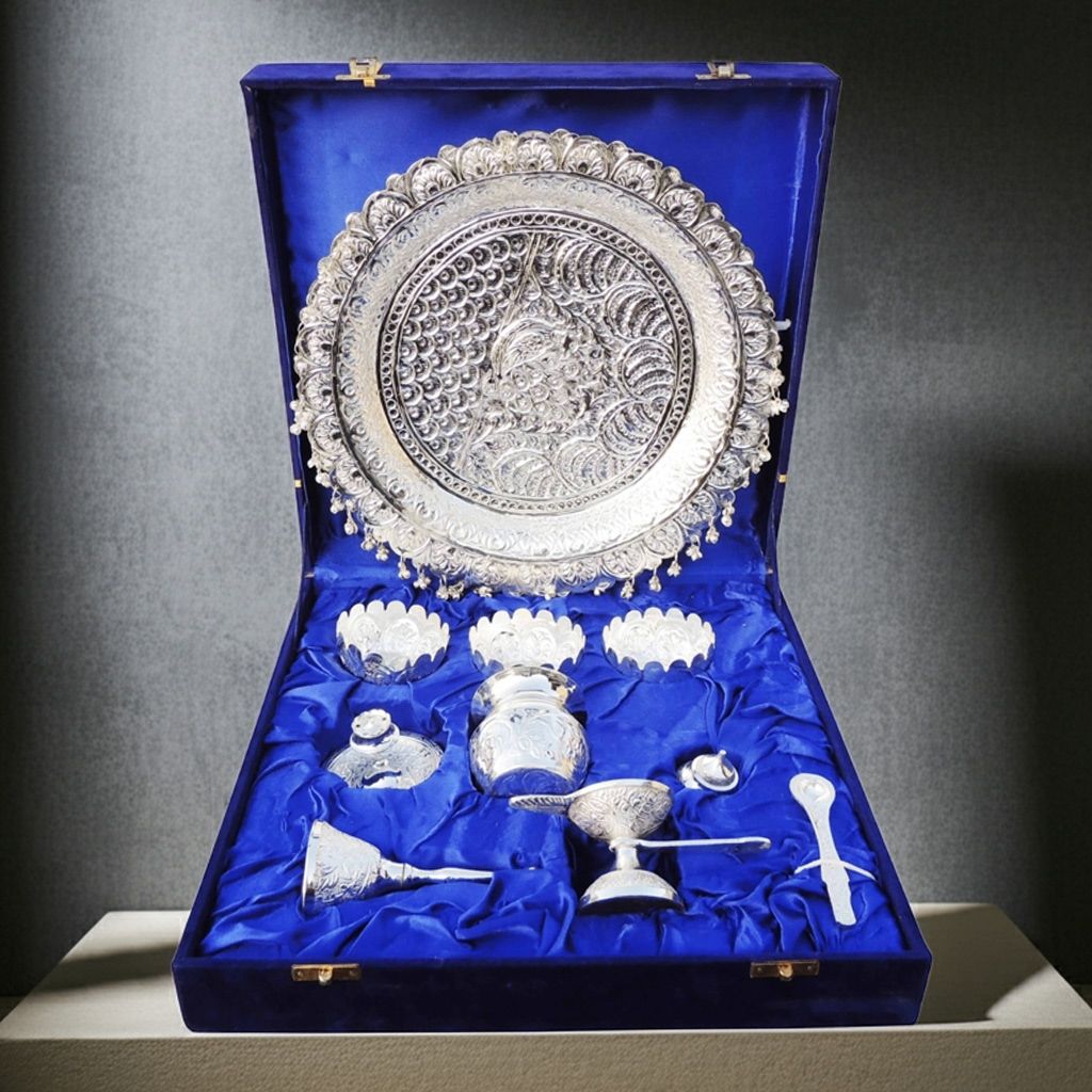 Brass Puja Thali Set With Valvet Box (BMAS295 D)