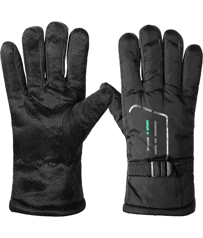 MANDEV Black Woollen Men's Woollen Gloves ( Pack of 2 )