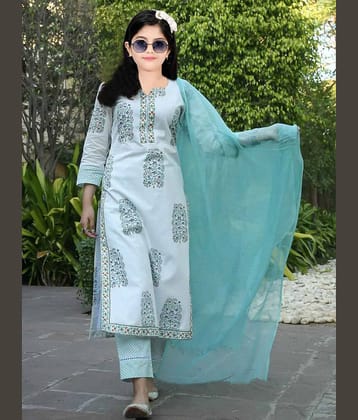 A TO Z CART Girls Cotton Blend Kurti with Pants ( Pack of 1 , Sky Blue )