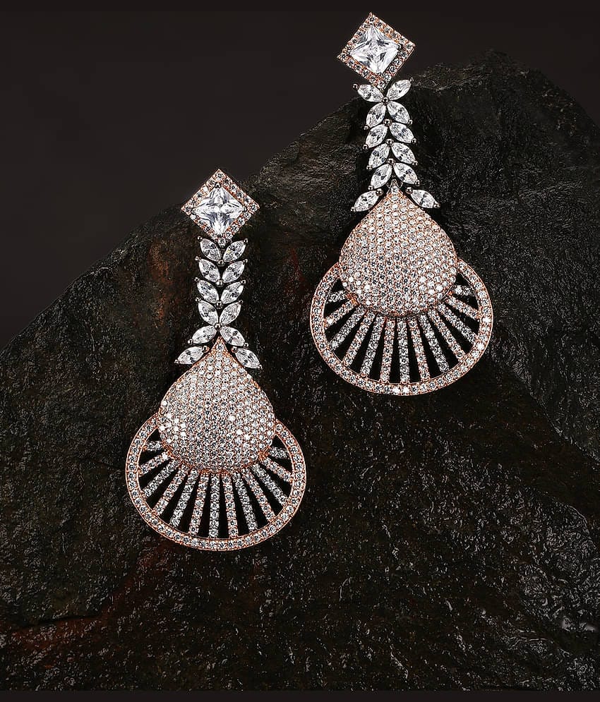 Priyaasi Designer Silver Plated American Diamond Drop Earring for Women and Girls