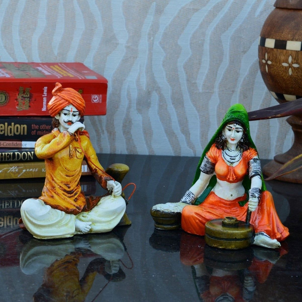 Combo of Rajasthani Hookah Man and Lady Statue