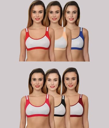 Kiran Enterprises Pack of 6 Cotton Non Padded Women's T-Shirt Bra ( Multicolor ) Milach Sport Bra