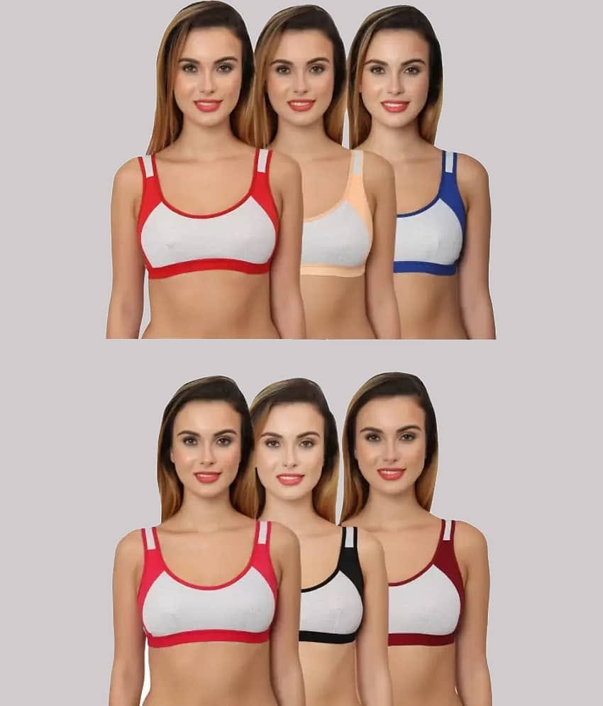 Kiran Enterprises Pack of 6 Cotton Non Padded Women's T-Shirt Bra ( Multicolor ) Milach Sport Bra