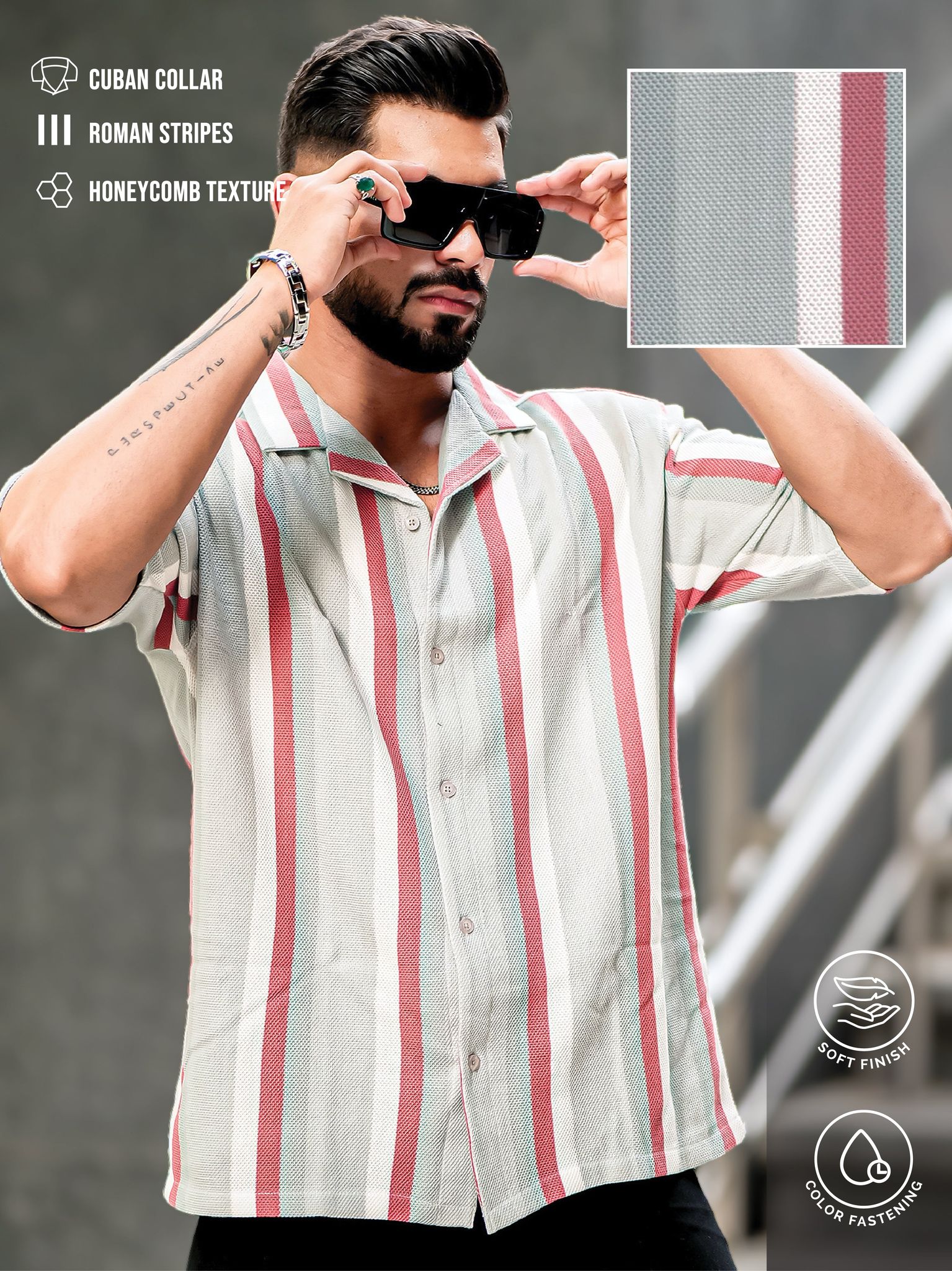 Roman Stripe Silver Grey Shirt-S / Silver Grey