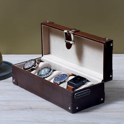 Watch Box of 4 Waxy Leather - Brown-Brown