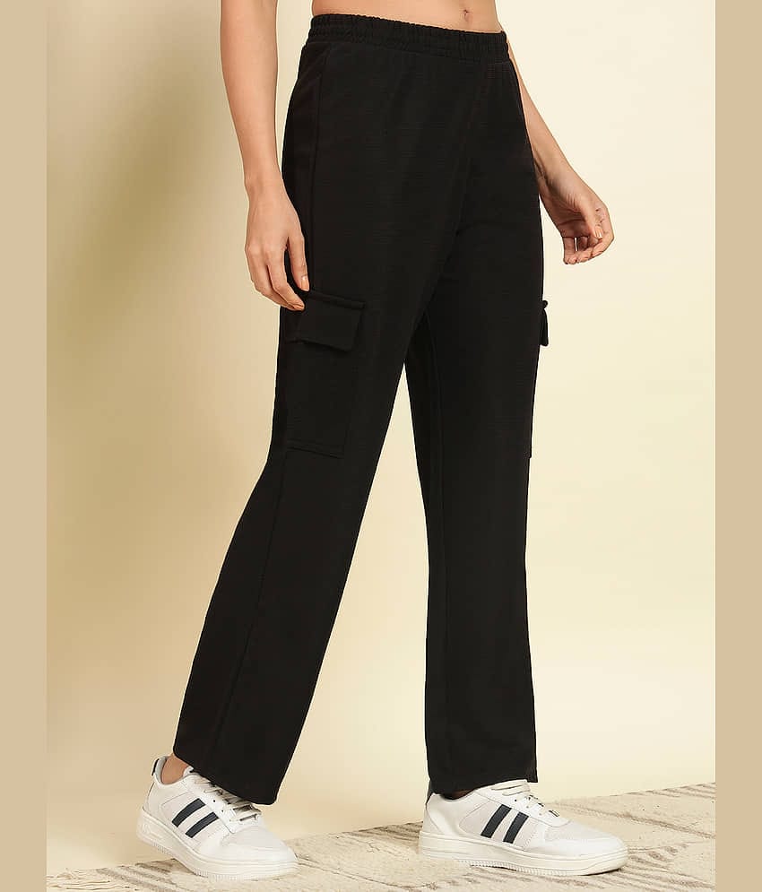 Leewan Women Polyester Cargos Trousers ( Black )