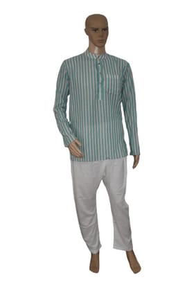 Cotton Beige Green Full Sleeve Short Kurta 40 Size