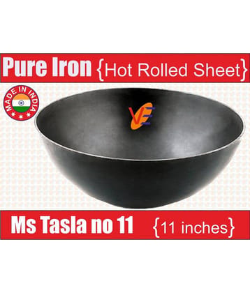 Ms Pure Iron/Loha Black Deep Tasla/Kadai/Wok No-11 (Dia-11 Inches, Cap.-2.5 Litres)