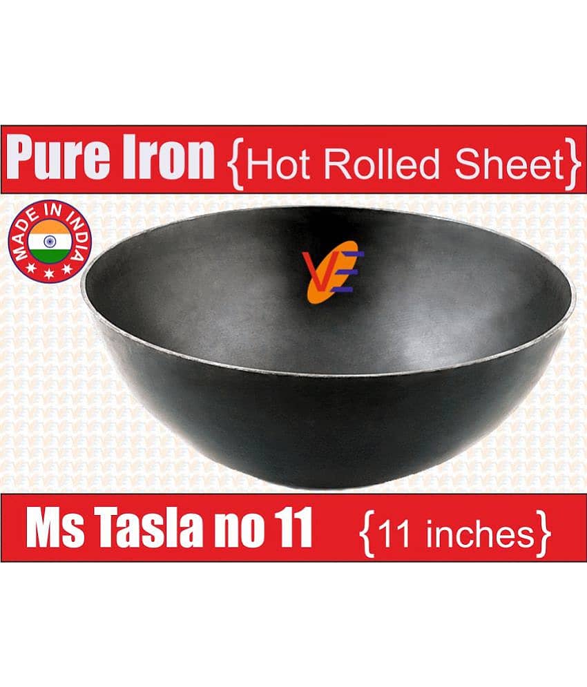 Ms Pure Iron/Loha Black Deep Tasla/Kadai/Wok No-11 (Dia-11 Inches, Cap.-2.5 Litres)