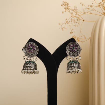 Dakini Oxidized Jhumkas-OXIDIZED ALLOY METAL / MULTICOLOUR/SILVER
