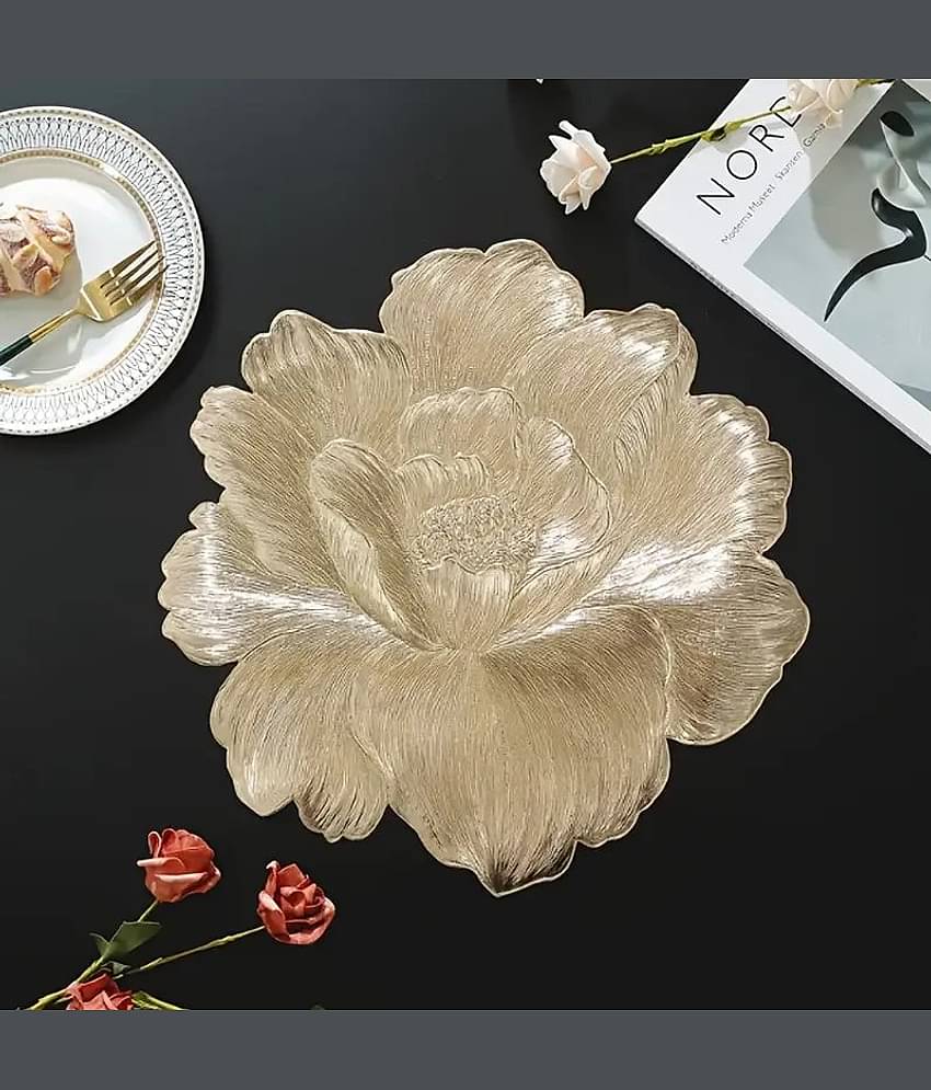 Dakshya Industries PVC Floral Round Table Mats ( 38 cm x 38 cm ) Pack of 2 - Gold