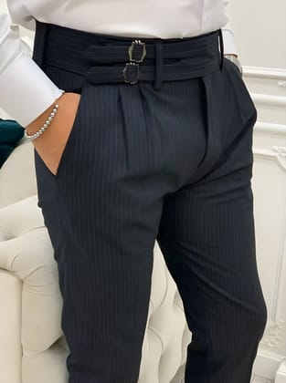 Black Striped Double Buckle Gurkha Pants by Italian Vega® (Special Edition)-28