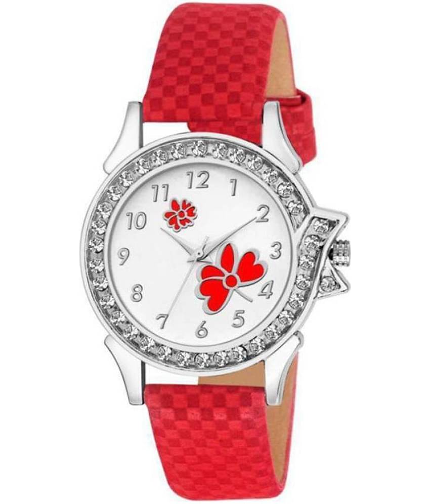 newmen - Red Leather Analog Womens Watch