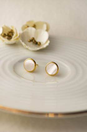 Mother Of Pearl Gold Plated Sterling Silver Stud Earrings-Gold