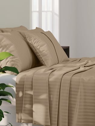 Simple Living - 210TC Satin Stripe Bedsheet Set(Biscuit)-KING / BISCUIT