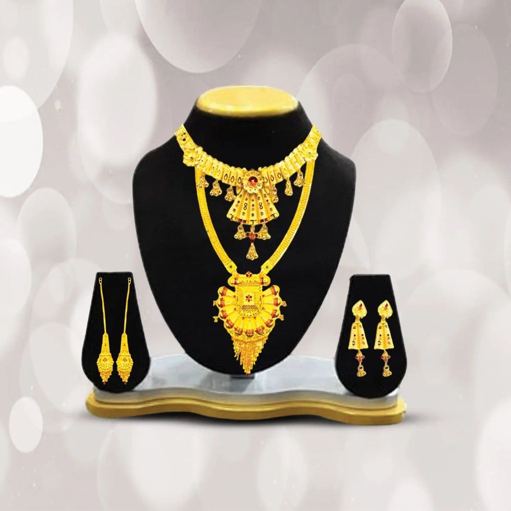 Trendy Gold-Plated Necklace Combo Set with Choker, Long Necklace, and Earrings
