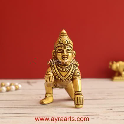 Janmashtami Laddu Gopal Bal Gopal Thakur Ji Ashtdhatu Murti Brass Idol - 4.5 Inch Height