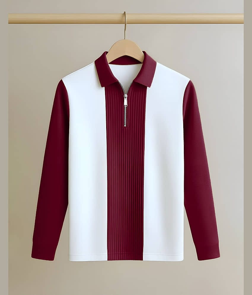 ENITOR Men Cotton Blend Regular Fit Striped Polo T Shirt ( Maroon )