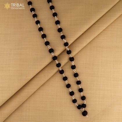 54/108 beads handmade karungali round beads mala 925 solid silver chain necklace ch606-54 BEADS CHAIN