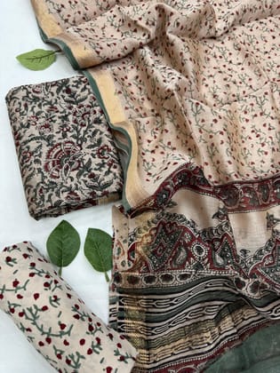 Hand Block Printed Maheshwari Silk Suit