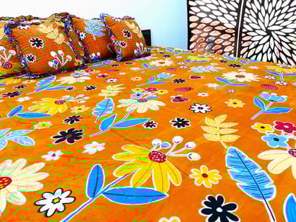 100% Cotton Satin 250 TC Printed Multicolor Double Bedsheet with 2 Pillow Covers – 90 X 100 Inches (7.5 x 8.3 Feet) by Omkar by R3 Inc. (5 Pc Set - Bed in a Bag)