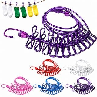 Cloth Drying Rope, Elastic 12 Clips Cloth Hanging Rope Non-Slip Clotheslines for Outdoor Indoor Travel Laundry Drying Cloth Drying Rope, Elastic 12 Clips Cloth Hanging Rope Non-Slip Clotheslines for Outdoor Indoor Travel Laundry Drying