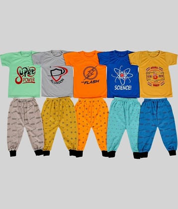 DIAMOND EXPORTER Pack of 5 Boys Cotton Blend T-Shirt & Trackpants Set ( Multicolor )