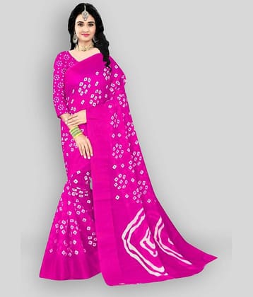 Grubstaker Linen Printed Saree With Unstitched Blouse Piece ( Pink )