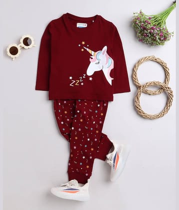 BUMZEE Pack of 1 Girls Cotton Top With Pajama ( Maroon )