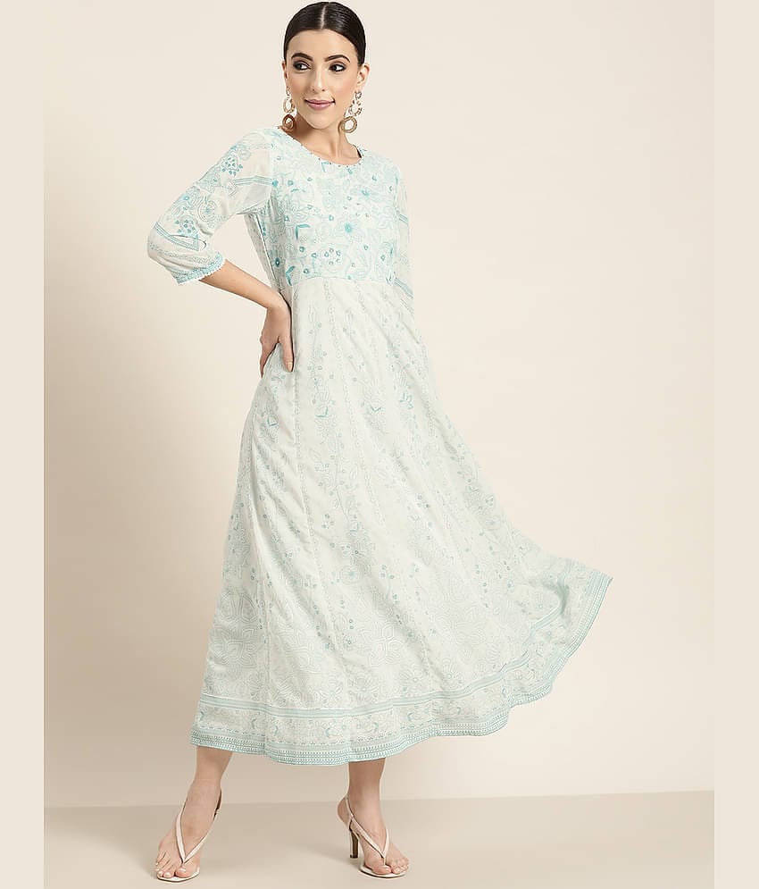 Juniper Georgette Printed Ankle Length Women's Fit & Flare Dress - Blue ( Pack of 1 )