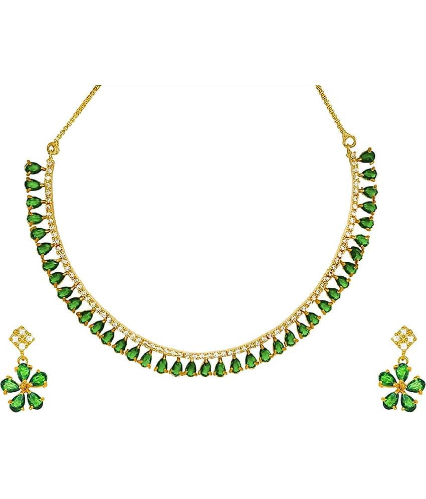 Jewar Mandi - Off White Brass Necklace Set ( Pack of 1 )