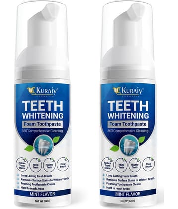 KURAIY Teeth Whitening Oral Hygiene Breath Toothpaste Foam 60ML Pack of 2