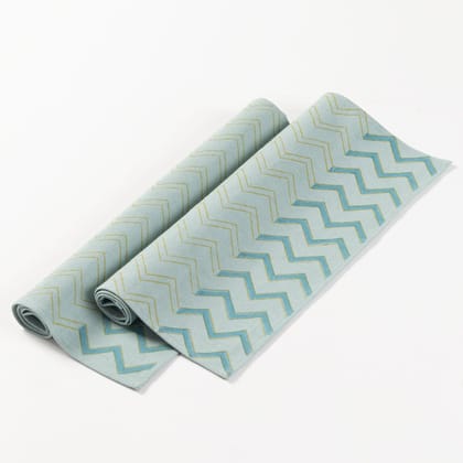 Eyaas Block-Printed Cotton Canvas Table Mats in Blue with Yellow Chevron  Set of 2 (13 x 18 Inches Each)