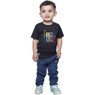 Kid Kupboard Cotton Baby Boys T-Shirt, Dark Black, Half-Sleeves, 3-4 Years KIDS7041
