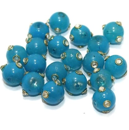 20 pcs 12mm Glass Kundan Beads Round Blue-Blue / Glass