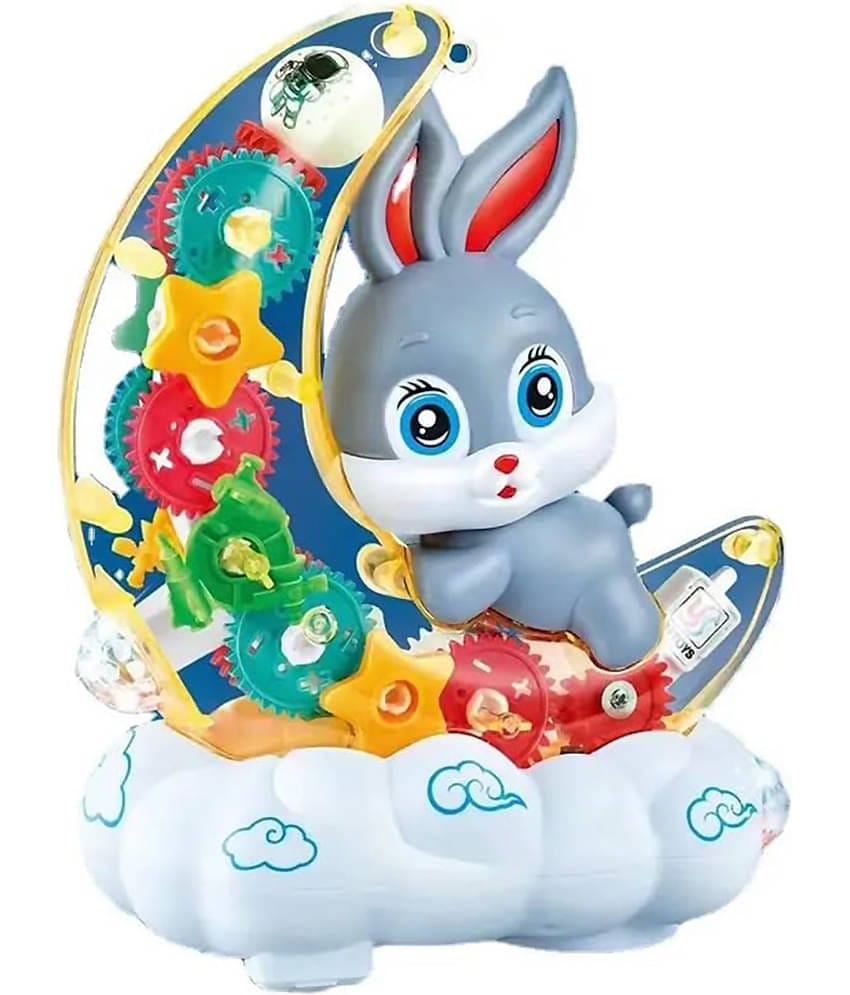 RAINBOW RIDERS Moon Rabbit Toy /  360 Degree Rotating Concept Moon Rabbit with 3D Flashing LED Lights , Awesome Sound And Music / Transparent Blinking Moon Rabbit For 3+ Years  Boys And Girls / Transparent Gear Moon Rabbit Toy For Kids