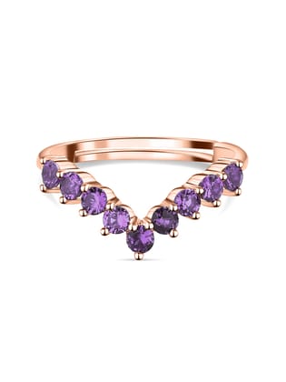 Rose Gold Synthetic Amethyst Adjustable Chevron Ring For Her-Adjustable