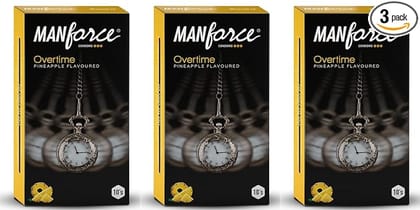 MANFORCE Overtime Pineapple 3in1 (Ribbed Contour Dotted) Condoms - 10 Pieces x Pack of 3 Condom (Set of 3 30 Sheets)