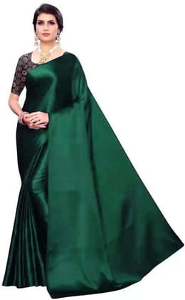 ANSH Womens Satin Solid Saree length (5.5m) & Blouse Piece Size (0.8m) (Green)