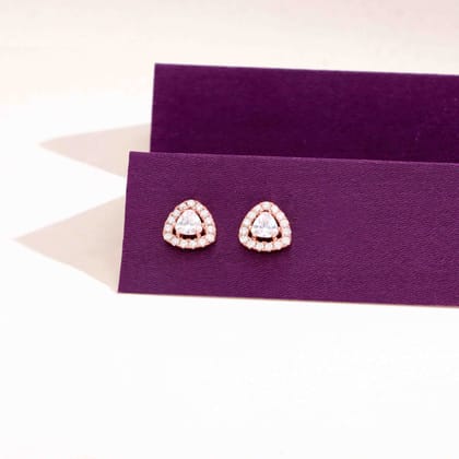 Tantalizing Triangles Silver Studs Earrings-White Stone / Rose Gold