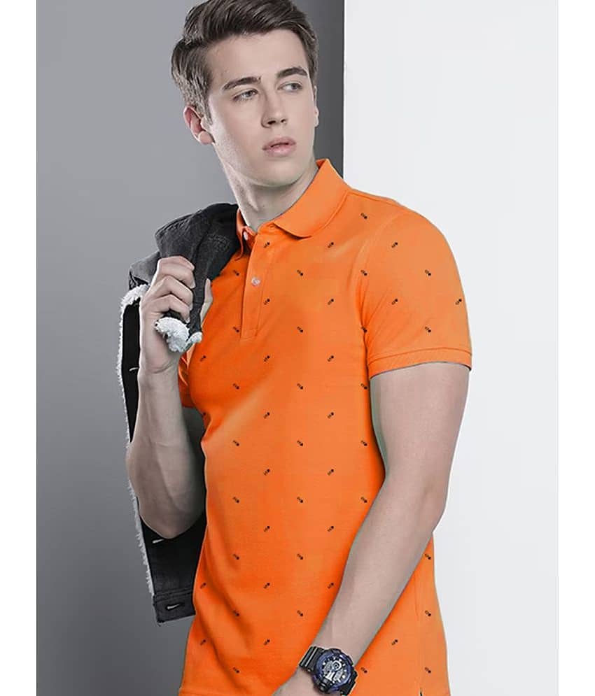 Merriment Pack of 1 Cotton Blend Regular Fit Printed Half Sleeves Men's Polo T Shirt ( Orange )