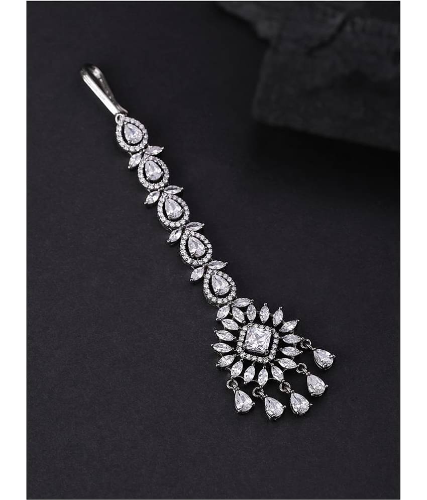 Priyaasi Designer American Diamond Silver Plated Maang Tika