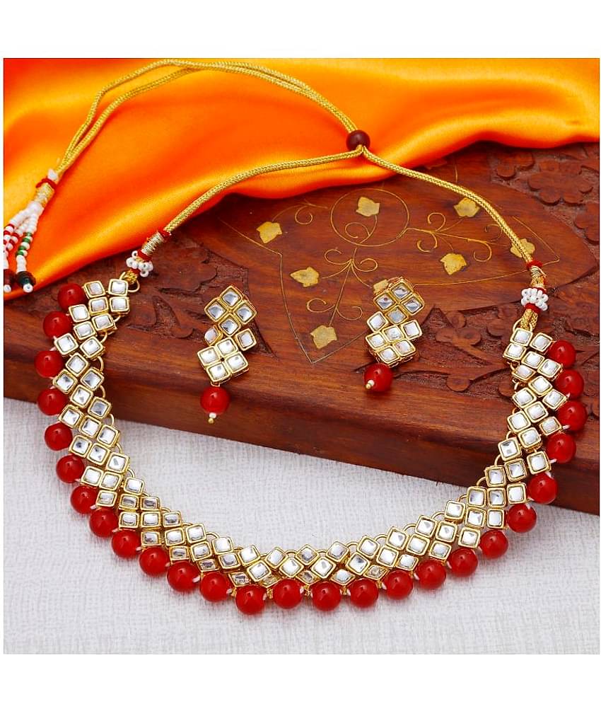 Sukkhi Alloy Maroon Traditional Necklaces Set Choker