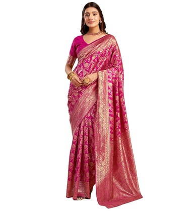 Generic Women's Jacquard Printed Saree with Unstitched Blouse Piece, Soft Lightweight 5.5 m Sari for Daily, Office and Wear (Pink, Design 67647)