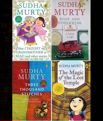 Sudha Murty 4 Books Combo: Wise and Otherwise + The Magic of lost Temple + How i taught my grandmother to read + Three Thousands Stitches