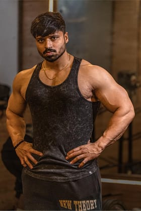 Washed Muscle-Up Ribbed Tank - Black-L