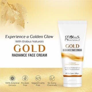 Globus Naturals Gold Radiance Anti Ageing & Brightening Face Cream, Enriched with Enriched with Coconut, Rose & Liquorice, Skin Lightening Formula, Reduces Fine Lines & Wrinkles, 100 gms