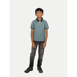 Boys Mint Green Zipper Polo Melange T-shirt