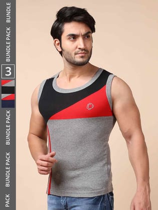 Men's Assorted Pack of 3 Solid Combed Cotton Racerback Styled Gym Vest
