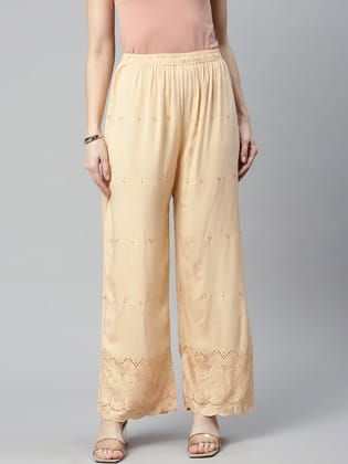 Rang Gali Women's Light Beige Embroidered Palazzo-26